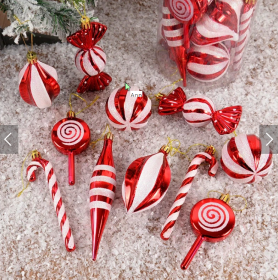 14pcs/box Christmas Ball Ornaments Red Candy Cane Xmas Tree Hanging Pendants Navidad New Year Home Decorations 2024