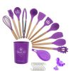 33pcs Set Wooden Handle Silicone Kitchen Utensils 33 Pieces Set Silicone Spoon Shovel Kitchen Gadgets Set Silicone Kitchen Utensils - Purple