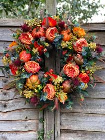 Fall Peony and Pumpkin Wreath, Autumn Year Round Wreaths for Front Door, Artificial Fall Wreath, Halloween Wreath, Thanksgiving Wreath, Maple Leaf Ber