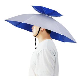 35 Inch Hands Free Foldable Anti UV Adjustable Umbrella Cap Suitable For Fishing Golf Camping Beach Gardening Sun Shade Outdoor - Double Layer - Silve