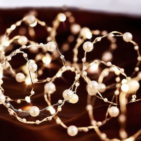 2/5/10m Pearl Wire Copper String Light Christmas Valentine Wedding Decoration for Home Wedding Party Mariage Garland Decoration - White - 10m