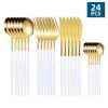 24pcs/Set Stainless Steel Cutlery; Portuguese Cutlery Spoon; Western Cutlery Set - Gold + White