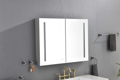 40in. W x 30 in. H LED Large Rectangular Aluminum Alloy Surface Mount Medicine Cabinet with Mirror - Metallic Grey