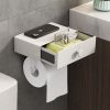 Toilet Paper Holder with Shelf Black Wipes Dispenser for Bathroom Stainless Steel Toilet Paper Holder with Storage Drawer Adhesive Wall Mount Small Ba