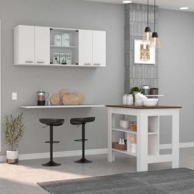 Norfolk 2 Piece Kitchen Set, Kitchen Island + Upper Wall Cabinet , White /Walnut - White /Walnut