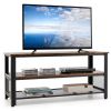 3-Tier Industrial Entertainment TV Stand with Metal Mesh Shelf - Rustic Brown + Black