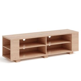 Wooden TV Stand with 8 Open Shelves for TVs up to 65 Inch Flat Screen - Natural