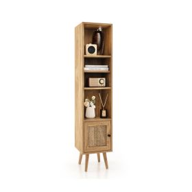 4 Tiers Rattan Storage Cabinet with Slim Design - Natural