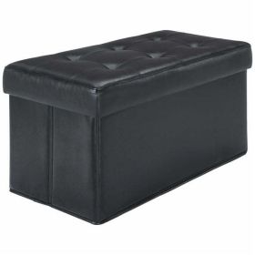 30-inch Collapsible Storage Ottoman, Quilted Black Faux Leather - Black