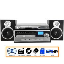 Trexonic 3-Speed Vinyl Turntable Home Stereo System with CD Player, FM Radio, Bluetooth, USB/SD Recording and Wired Shelf Speakers - TRX-28SP