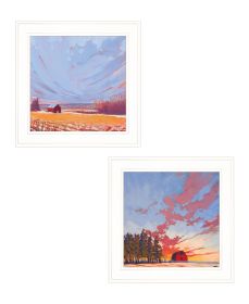 "Scenic Landscapes With Barns" 2-Piece Vignette by Jim Musial, Ready to Hang Framed Print, White Frame - as Pic