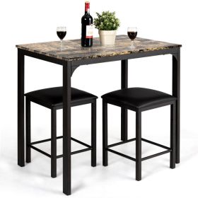 3 Pieces Counter Height Dining Set Faux Marble Table - Brown