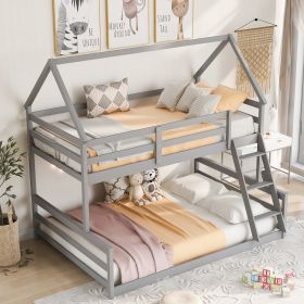 Twin over Full House Bunk Bed with Built-in Ladder,Gray - Gray