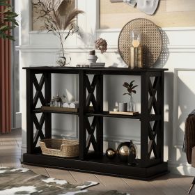 Console Table with 3-Tier Open Storage Spaces and 'X' Legs, Narrow Sofa Entry Table for Living Room, Entryway and Hallway  - Black