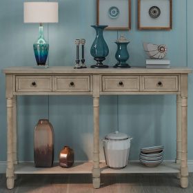 Console Table Sofa Table Easy Assembly with Two Storage Drawers and Bottom Shelf for Living Room, Entryway - Gray Wash