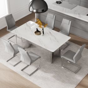 Table and chair set, modern and minimalist dining table. Imitation marble glass sticker desktop, stainless steel legs, stable and beautiful. Comfortab