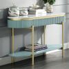 Glam Contemporary Light Teal 1pc Sofa Table White Faux Marble Top Living Room Side Table Open Bottom Shelve - as Pic