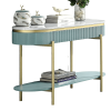 Glam Contemporary Light Teal 1pc Sofa Table White Faux Marble Top Living Room Side Table Open Bottom Shelve - as Pic