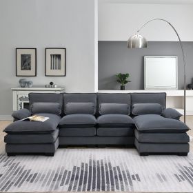 [VIDEO provided][New]109.8*55.9" Modern U-shaped Sectional Sofa with Waist Pillows,6-seat Upholstered Symmetrical Sofa Furniture,Sleeper Sofa Couch wi