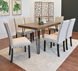 Amisos 7-Piece Dining Set, Hairpin Dining Table with 6 Chairs, 3 Color Options - as Pic