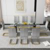 Table and chair set, large modern minimalist rectangular glass table, can accommodate 6-8 people, equipped with tempered glass tabletop and large MDF