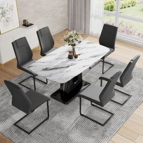 Table and chair set, modern and minimalist dining table, imitation marble tabletop, and MDF legs with U-shaped brackets. Comfortable chairs suitable f