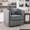 Classic Living Room Furniture 1pc Swivel Accent Chair Gray Velvet Upholstery Pleated Detail Solid Wood Furniture 360 Degree Swivel Chair Tuxedo Arms -