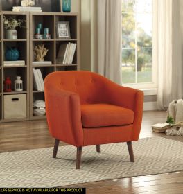 Orange Fabric Upholstered Accent Chair 1pc Espresso Finish Legs Button Tufted Solid Wood Furniture Living Room Chair - as Pic