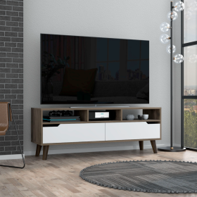 Tv Stand 2.0 For TV¬¥s up 52" Bull, Three Open Shelves,Two Drawers, Dark Brown / White Finish - Dark Brown / White