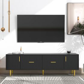 Modern TV Stand with 5 Champagne Legs - Durable, Stylish and Spacious, TVs Up to 75'' - Black