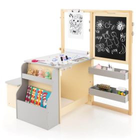 Kids Art Center Wooden Table Bench Set - Gray