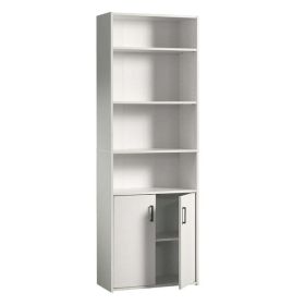 Traditional 5 Shelf Bookcase with Doors - White