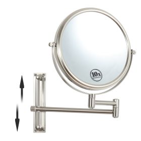 8-inch Wall Mounted Makeup Vanity Mirror, Height Adjustable, 1X / 10X Magnification Mirror, 360¬∞ Swivel with Extension Arm - Brushed Nickel