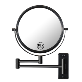 8-inch Wall Mounted Makeup Vanity Mirror, 1X / 10X Magnification Mirror, 360¬∞ Swivel with Extension Arm - Black