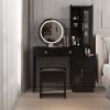 Modern Makeup Vanity Table Set with Side Cabinet and LED Mirror, Retractable Dressing Table with Power Outlets, 3 Light Colors - as picture