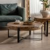 31.29"Modern Retro Splicing Round Coffee Table, Fir Wood Table Top with Black Cross Legs Base - Black