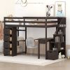 Twin size Loft Bed with Storage Drawers ,Desk and Stairs, Wooden Loft Bed with Shelves  - Espresso