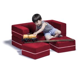 Jaxx Zipline Modular Kids Loveseat & Ottomans, Cherry - Cherry - Microsuede