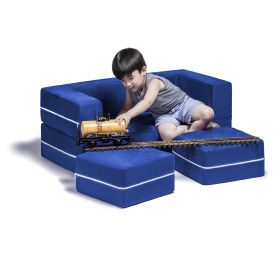 Jaxx Zipline Modular Kids Loveseat & Ottomans, Blueberry - Blueberry - Microsuede