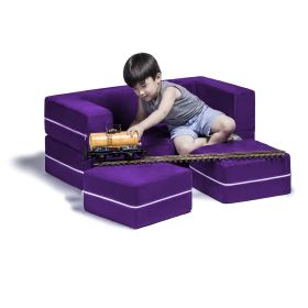 Jaxx Zipline Modular Kids Loveseat & Ottomans, Grape - Grape - Microsuede