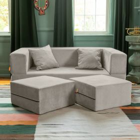 Jaxx Zipline Convertible Sleeper Loveseat & Ottomans, Textured Microvelvet - Dove Grey - Dove Grey - Microvelvet