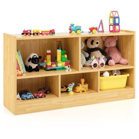 Kids 2-Shelf Bookcase 5-Cube Wood Toy Storage Cabinet Organizer - Beige