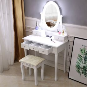 FCH With Light Bulb Single Mirror 5 Drawer Dressing Table White - As shown in the figure