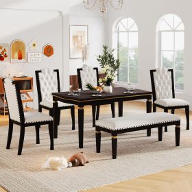 6-Piece Kitchen Dining Table Set, 62.7" Rectangular Table and 4 High-Back Tufted Chairs & 1 Bench for Dining Room and Kitchen (Espresso) - Espresso -