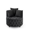 Velvet Upholstered Swivel Chair for Living Room, with Button Tufted Design and Movable Wheels, Including 3 Pillows - Black