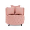 Velvet Upholstered Swivel Chair for Living Room, with Button Tufted Design and Movable Wheels, Including 3 Pillows - Pink