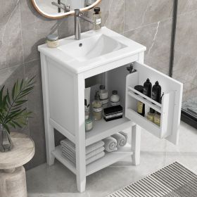 20" Bathroom Vanity with Sink, Bathroom Cabinet with Soft Closing Door, Storage Rack and Open Shelf - White