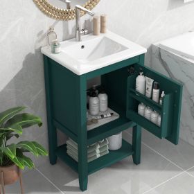 20" Bathroom Vanity with Sink, Bathroom Cabinet with Soft Closing Door, Storage Rack and Open Shelf - Green