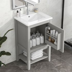 20" Bathroom Vanity with Sink, Bathroom Cabinet with Soft Closing Door, Storage Rack and Open Shelf - Grey