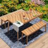 3 Pieces Acacia Wood Table Bench Dining Set For Outdoor & Indoor Furniture With 2 Benches, Picnic Beer Table for Patio, Porch, Garden, Poolside - Acac